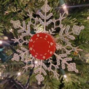 Red Silver White Snowflake Poker Chip Christmas Holiday Ornament